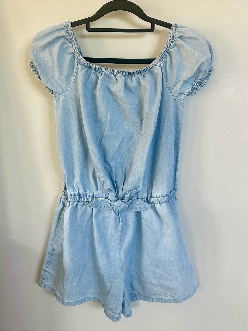 Gap Kids Girls 14-16 Chambray Romper Puff Sleeve Tie Waist 100% Cotton